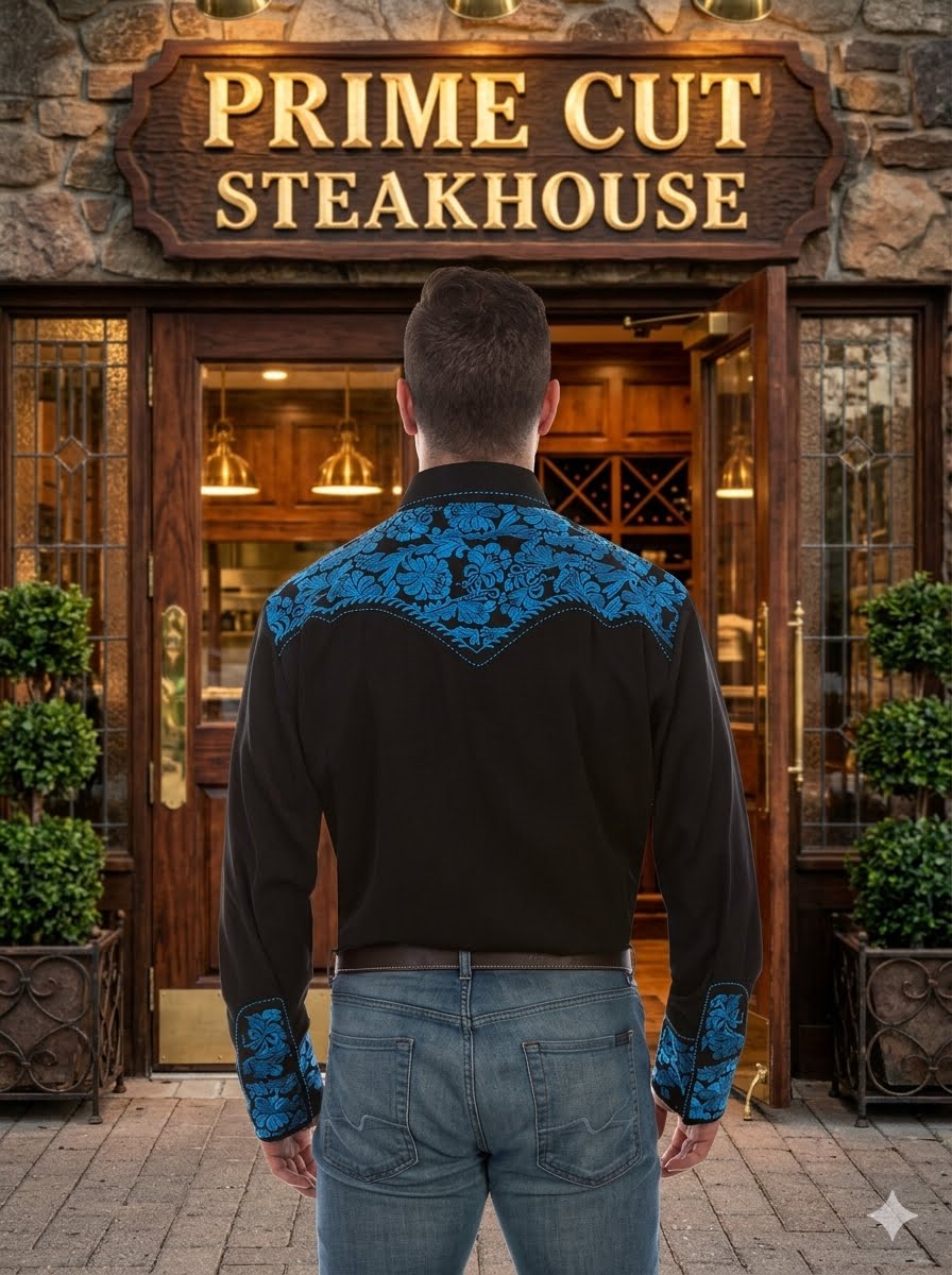Royal Blue Floral Tooled Men's Western Shirt