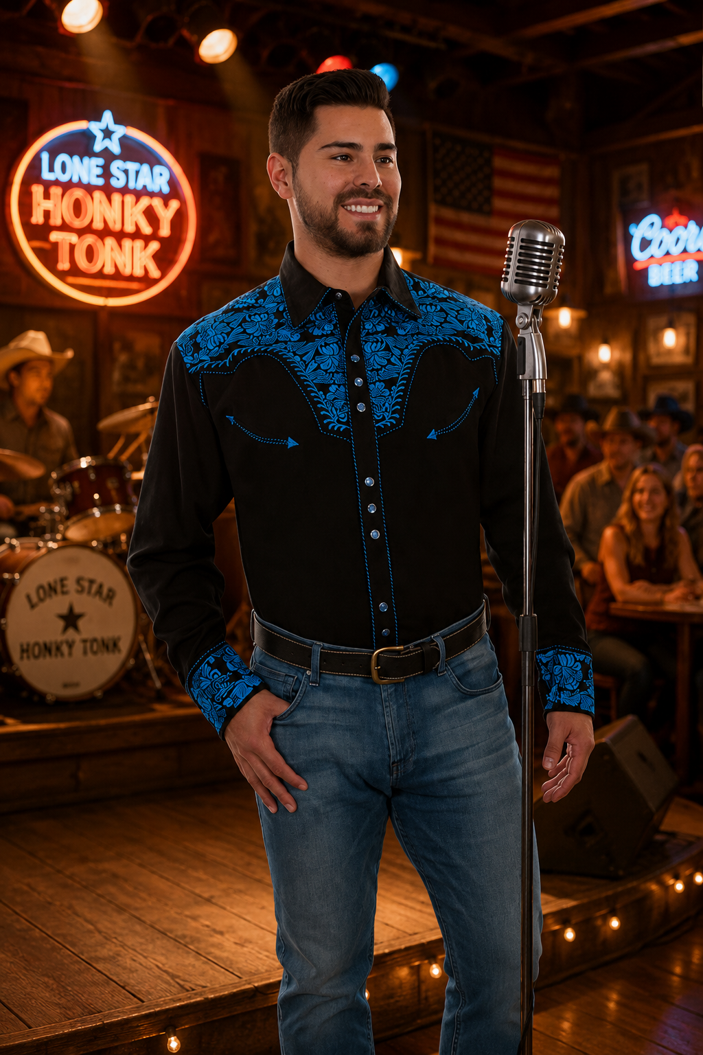 Royal Blue Floral Tooled Men's Western Shirt