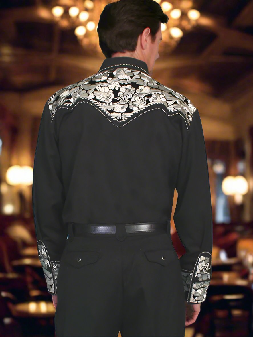 Legendary Scully Silver Floral Tooled Men's Western Shirt in Size XS, S, M, L, XL, 2X, 3X, or 4X