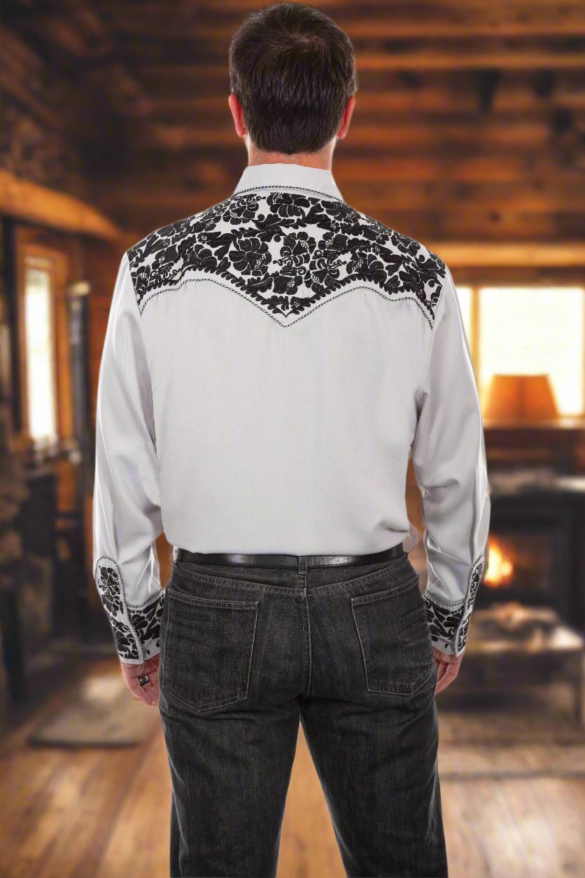 Legendary Scully Steel Floral Tooled Men's Western Shirt in Size XS, S, M, L, XL, 2X, 3X, or 4X