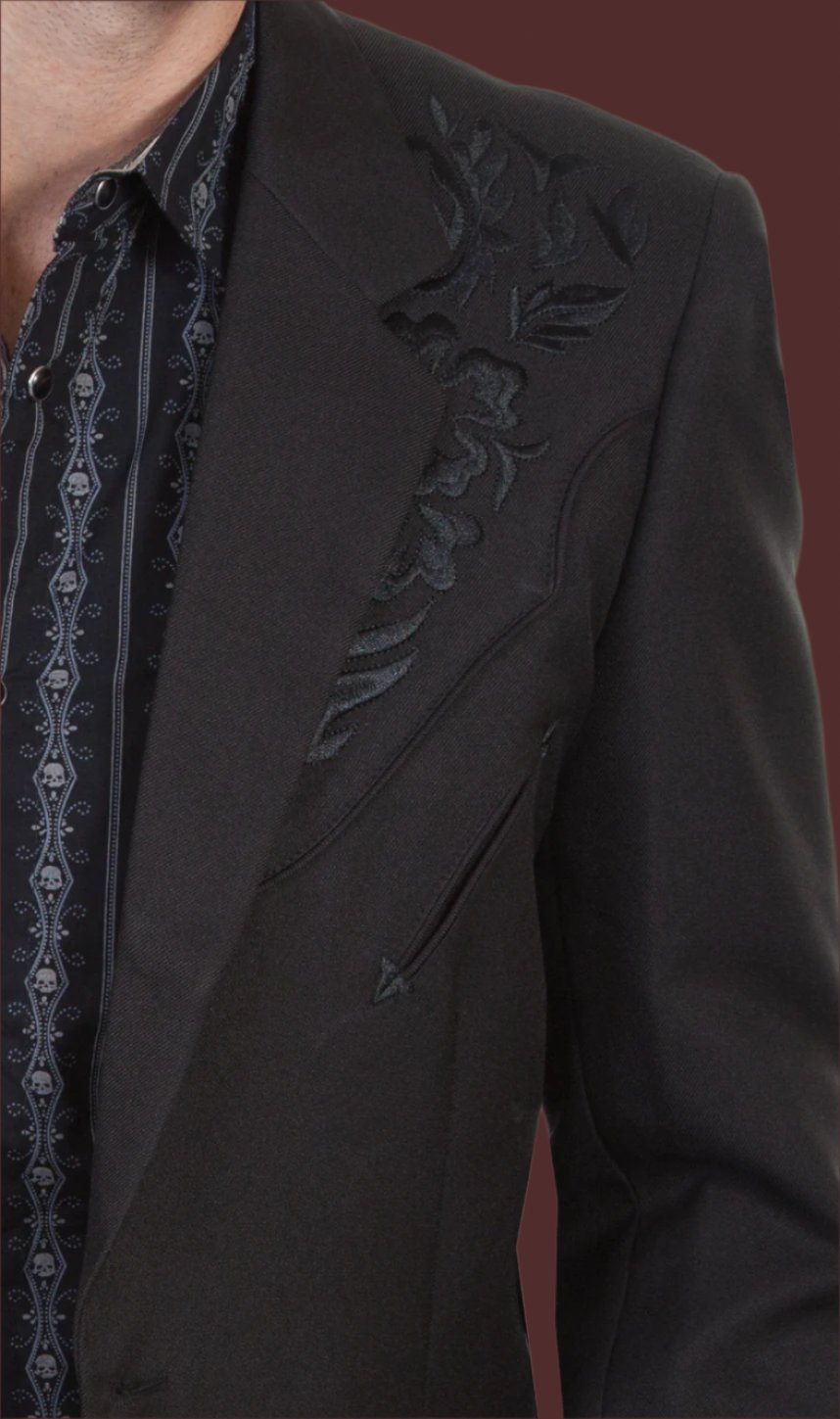 Black on Black Embroidered Western Blazer