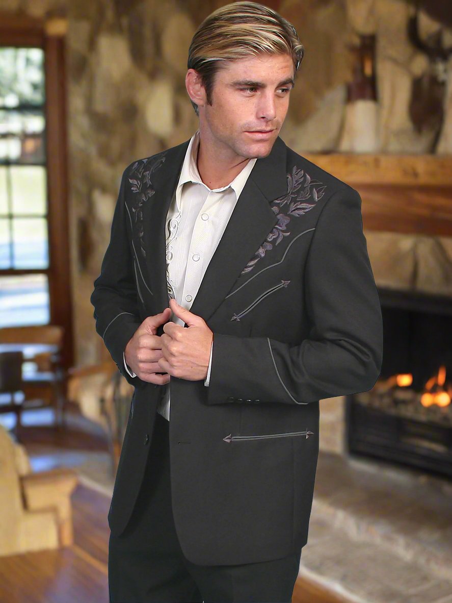 Charcoal on Black Embroidered Western Blazer by Scully in Size 38 - 56 Long Sizes Available