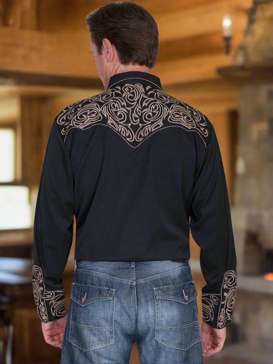 Legendary Scully Floral Tooled Men's Black Western Shirt in Size XS, S, M, L, XL, 2X, 3X, or 4X