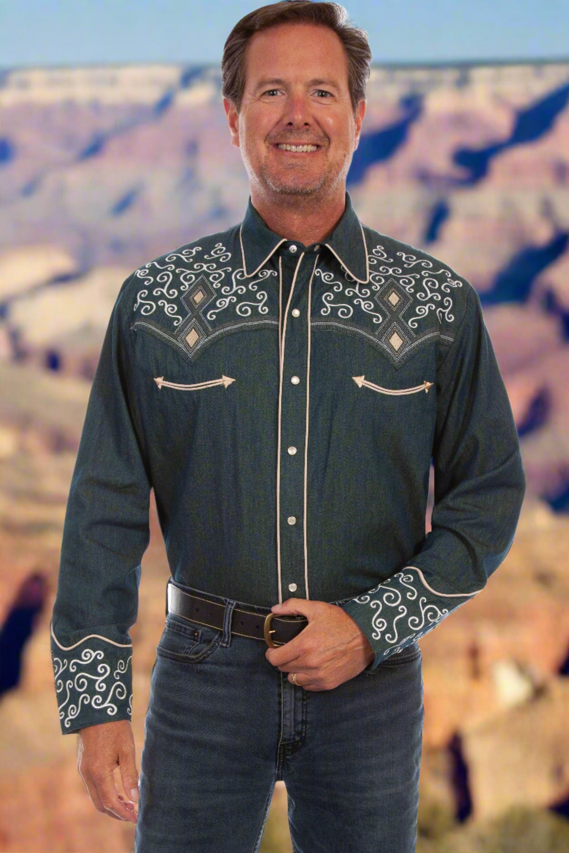 Legendary Scully Tooled Men's Diamond Jim Western Shirt in Size S, M, L, XL, 2X, 3X, or 4X