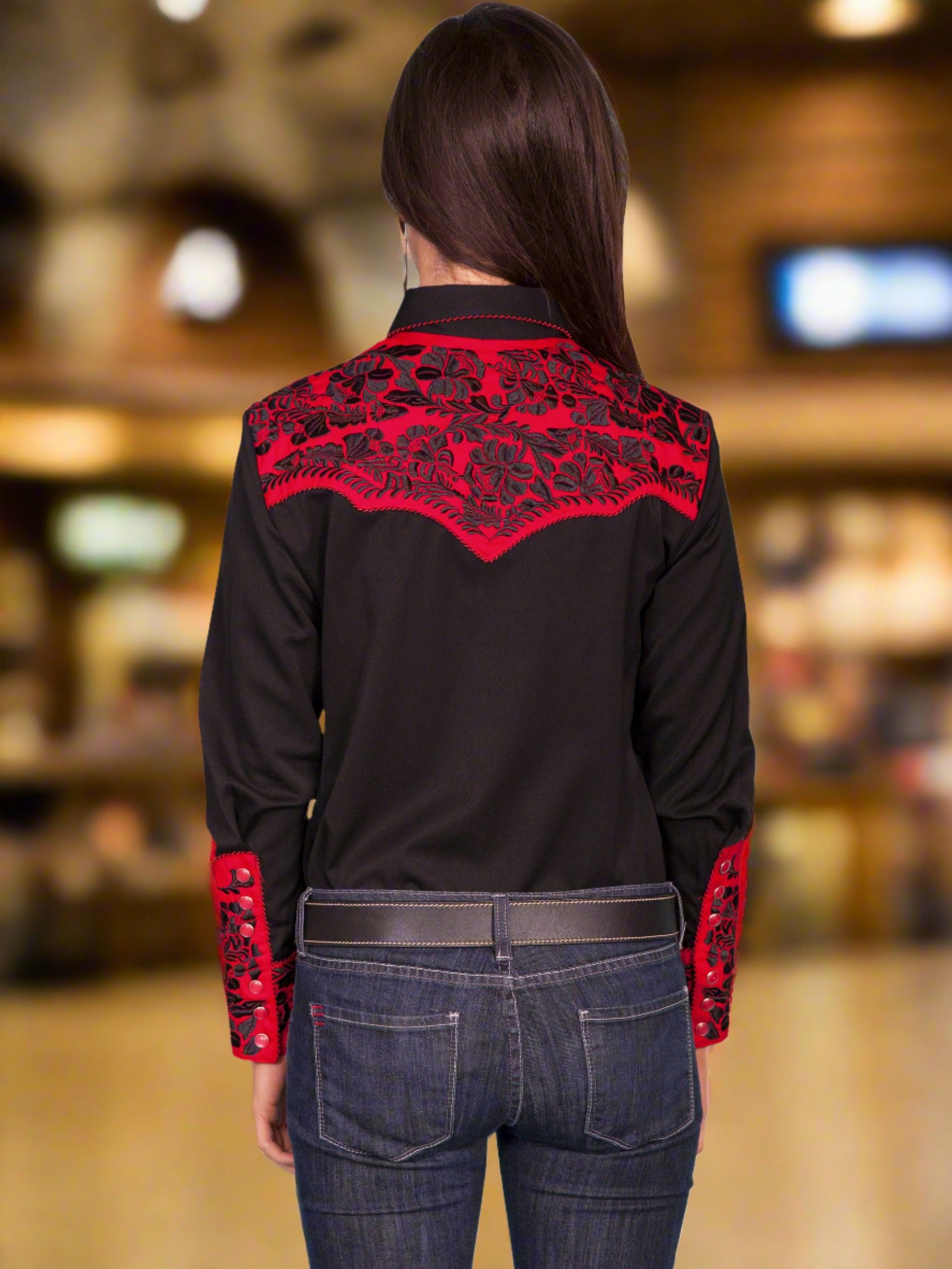 Legend Blouse by Scully in Black / Crimson in Size XS, S, M, L, XL, or XXL