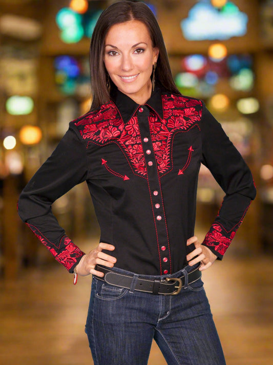 Legend Blouse by Scully in Black / Crimson in Size XS, S, M, L, XL, or XXL