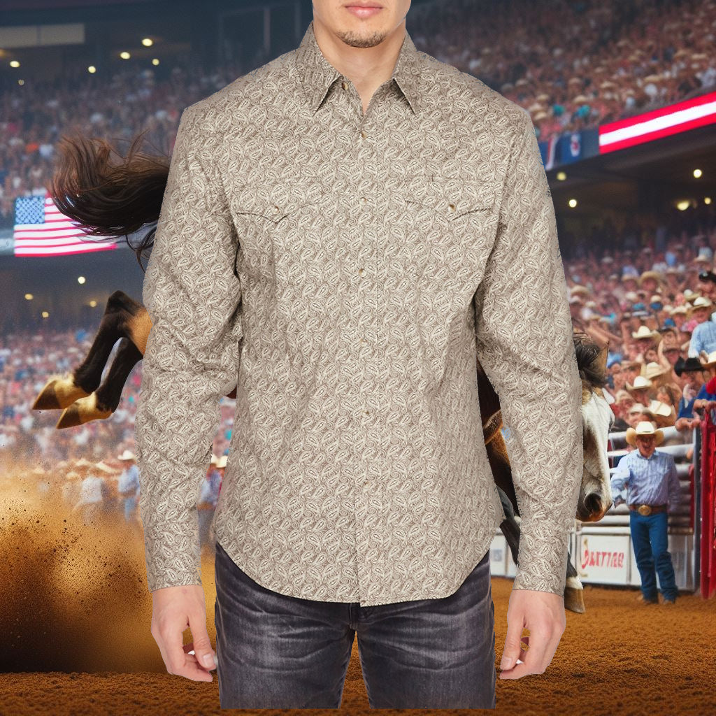 Men's Western Pearl Snap Abstract Print Shirt by Rodeo Clothing in Size S, M, L, XL, or 2XL