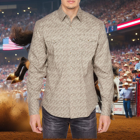 Men's Western Pearl Snap Abstract Print Shirt by Rodeo Clothing in Size S, M, L, XL, or 2XL