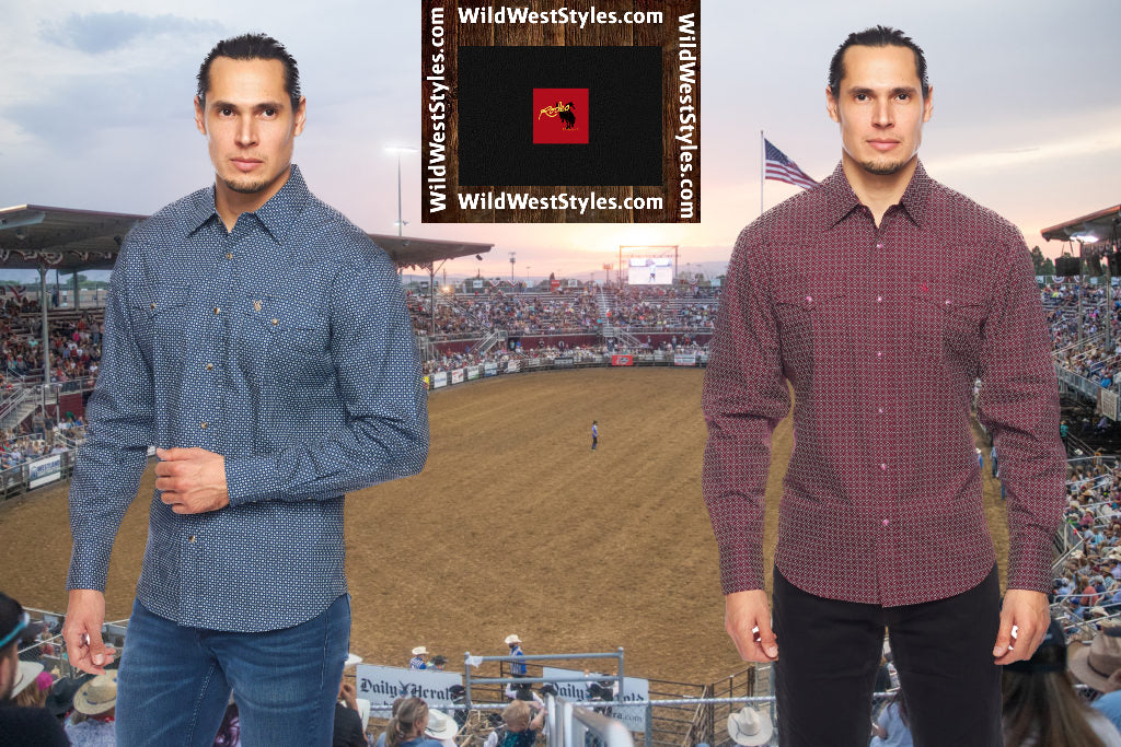 Men's Western Pearl Snap Print Shirt by Rodeo Clothing in 2 Color Choices in Size S, M, L, XL, XXL