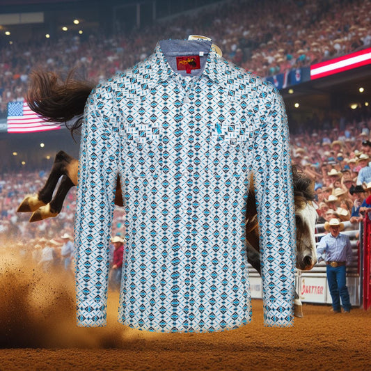 Mens Aztec Print Authentic Western Shirt with Snaps by Rodeo Clothing in Size S, M, L, XL, or 2XL