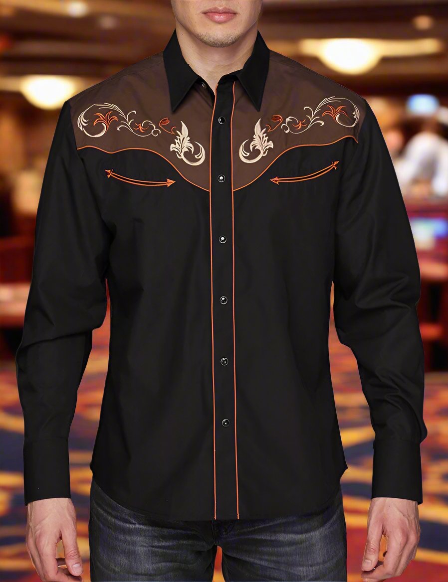 Pick Up Man Western Embroidered Shirt by Rodeo Clothing in Black in Size S, M, L, XL, or XXL