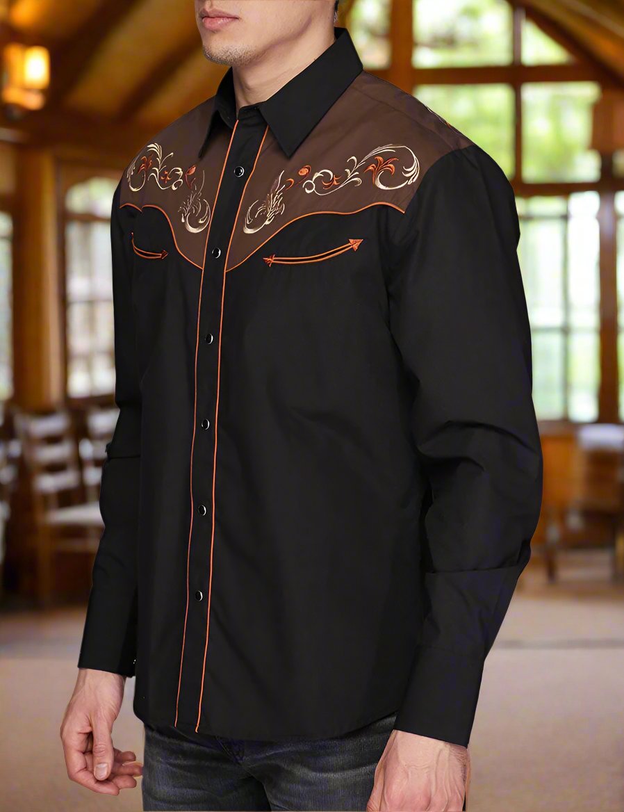 Pick Up Man Western Embroidered Shirt by Rodeo Clothing in Black in Size S, M, L, XL, or XXL