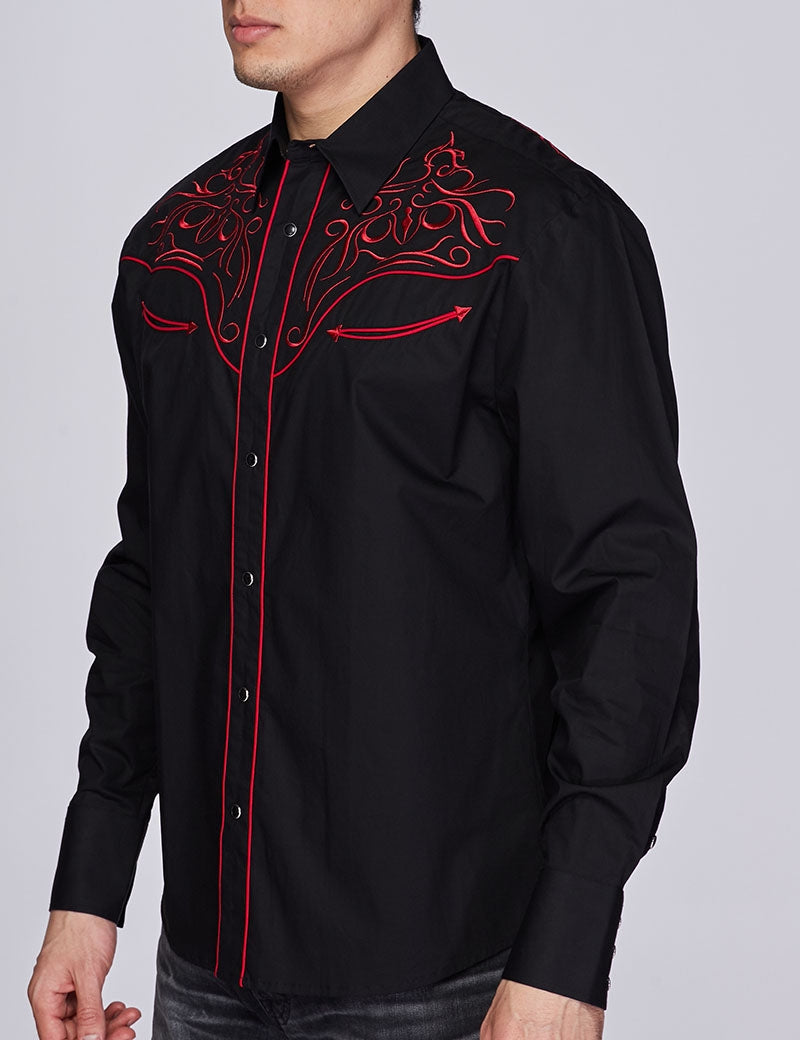 Go Round Winner Western Embroidery Cowboy Outfit Black and Red Shirt by Rodeo Clothing in Size M, L, XL, or XXL