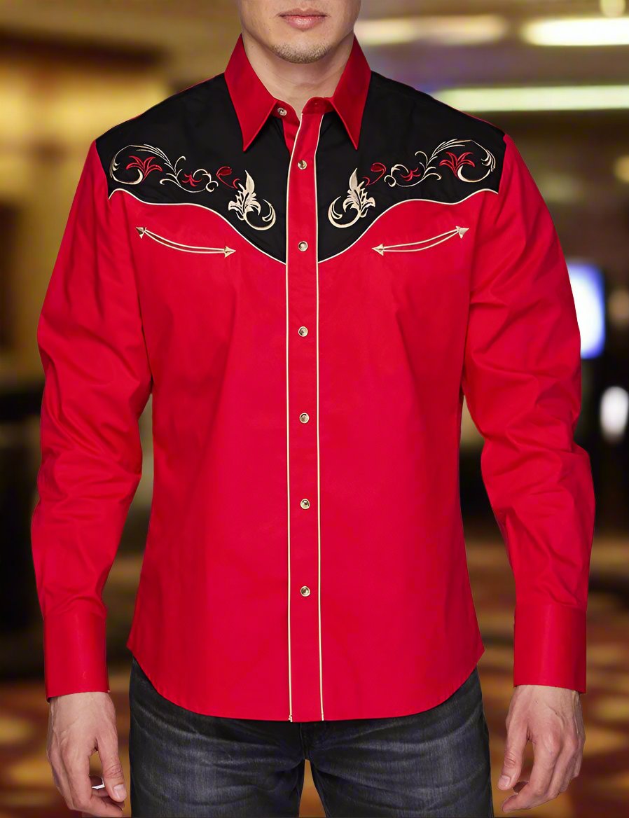 Pick Up Man Western Embroidered Shirt by Rodeo Clothing in Red in Size S, M, L, XL, or XXL