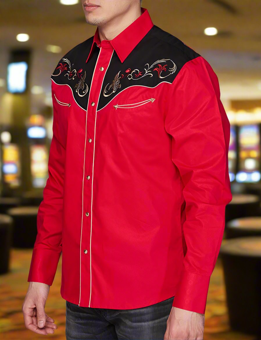 Pick Up Man Western Embroidered Shirt by Rodeo Clothing in Red in Size S, M, L, XL, or XXL