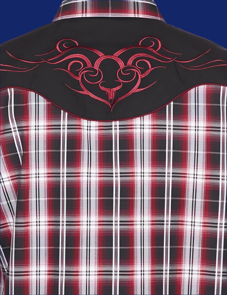 Roughstock Western Embroidery Cowboy Outfit Shirt by Rodeo Clothing in Red Plaid in Size M, L, XL, or XXL