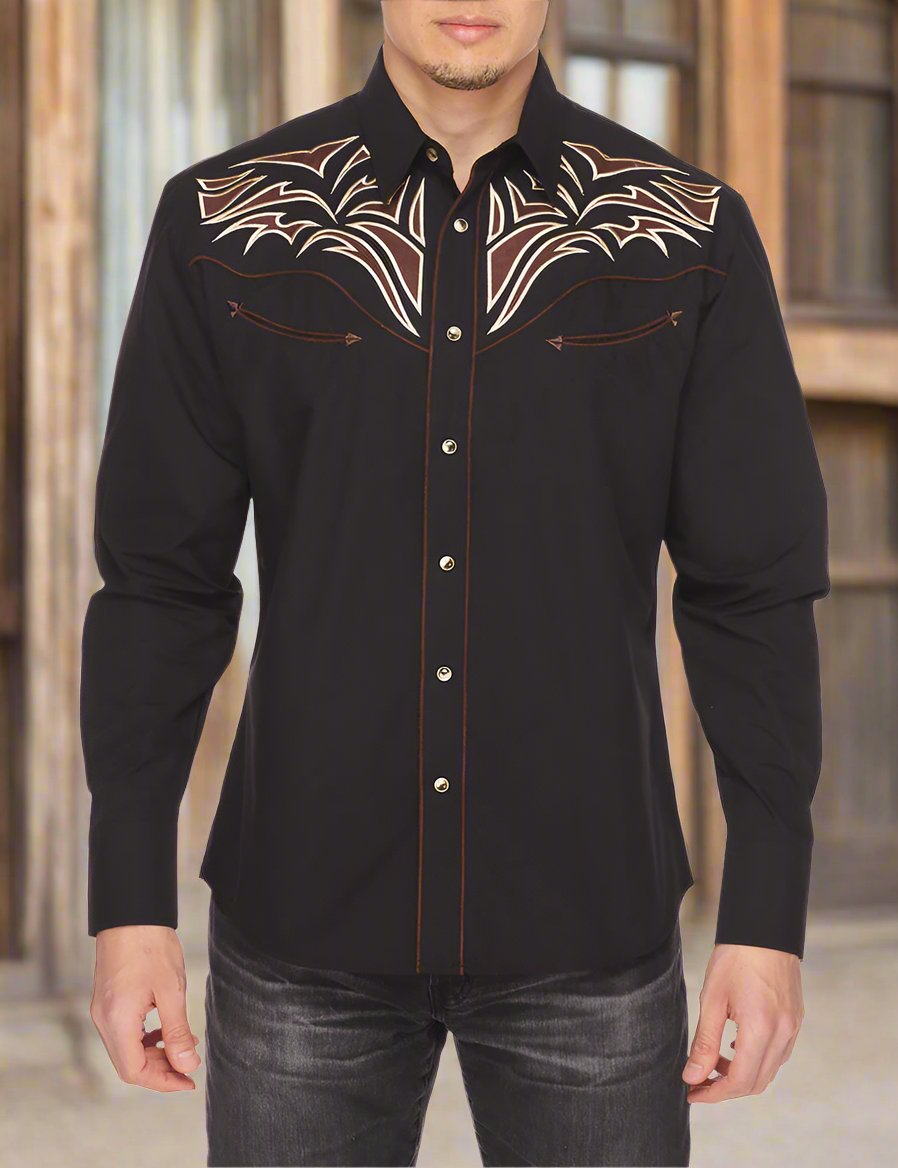 Bull Rider Western Embroidered Shirt by Rodeo Clothing in Black in Size S, M, L, XL, or XXL