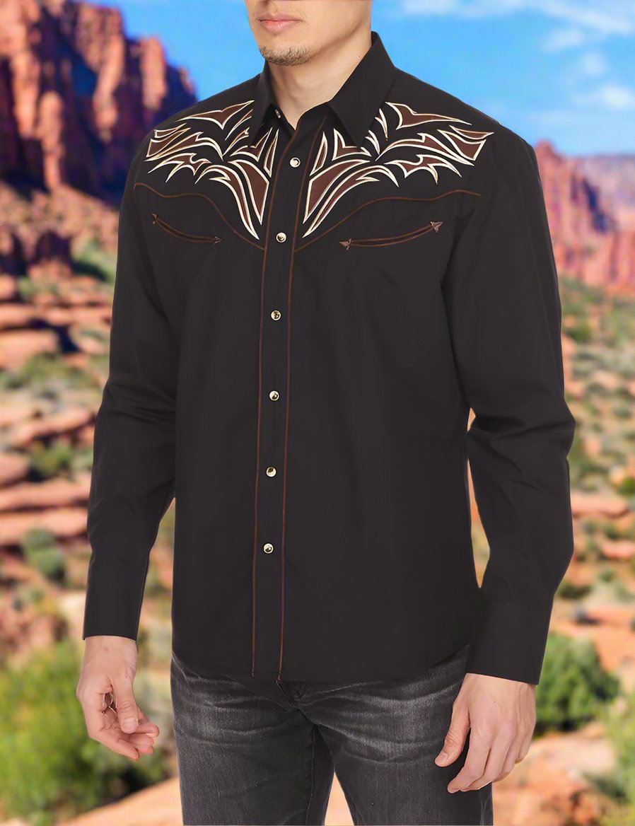 Bull Rider Western Embroidered Shirt by Rodeo Clothing in Black in Size S, M, L, XL, or XXL