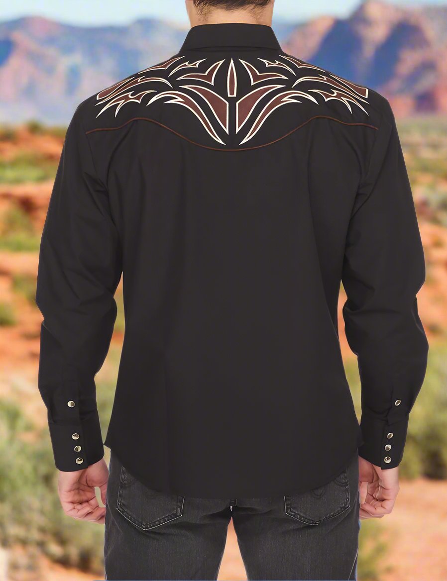 Bull Rider Western Embroidered Shirt by Rodeo Clothing in Black in Size S, M, L, XL, or XXL