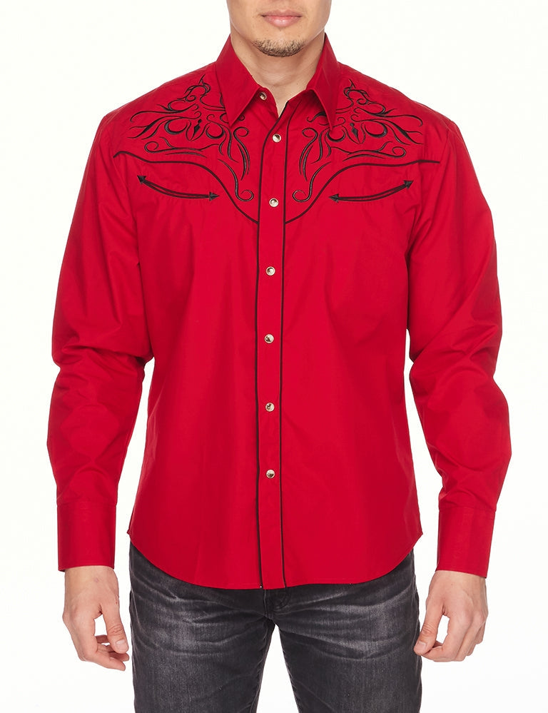 Go Round Winner Western Embroidery Cowboy Outfit Red and Black Shirt by Rodeo Clothing in Size M, L, XL, or XXL