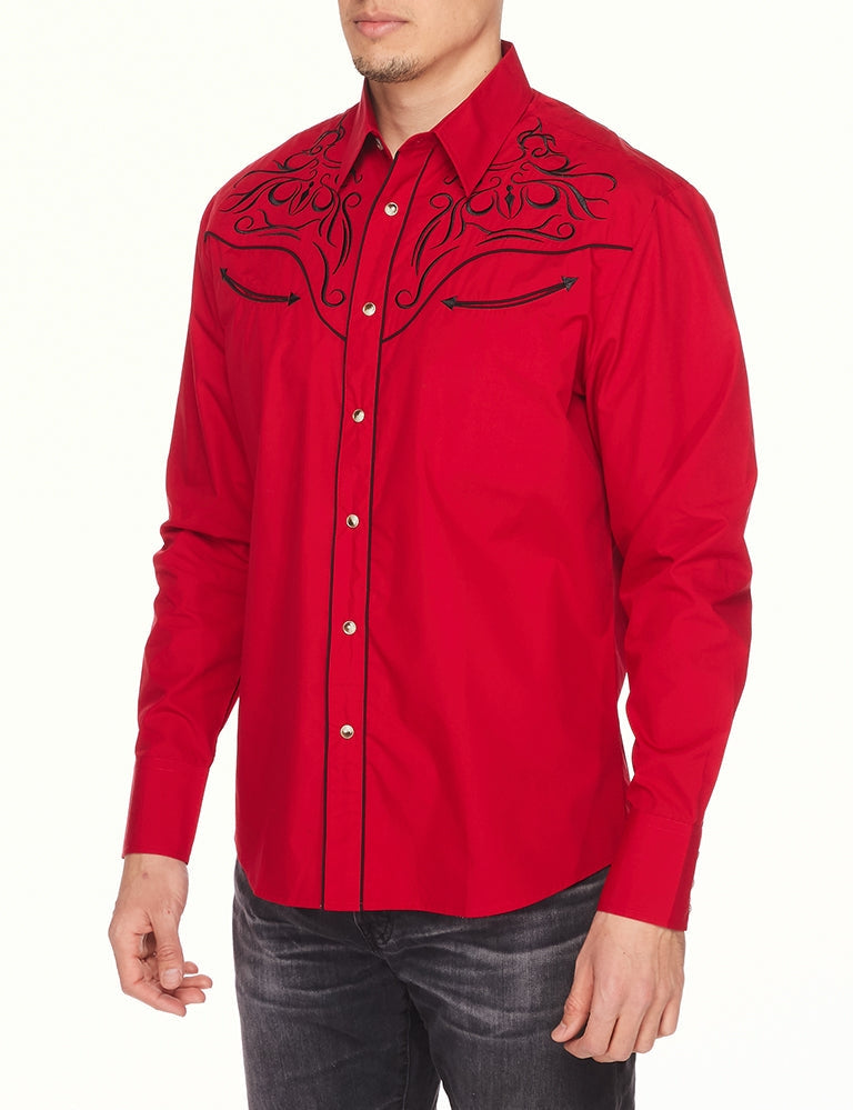 Go Round Winner Western Embroidery Cowboy Outfit Red and Black Shirt by Rodeo Clothing in Size M, L, XL, or XXL