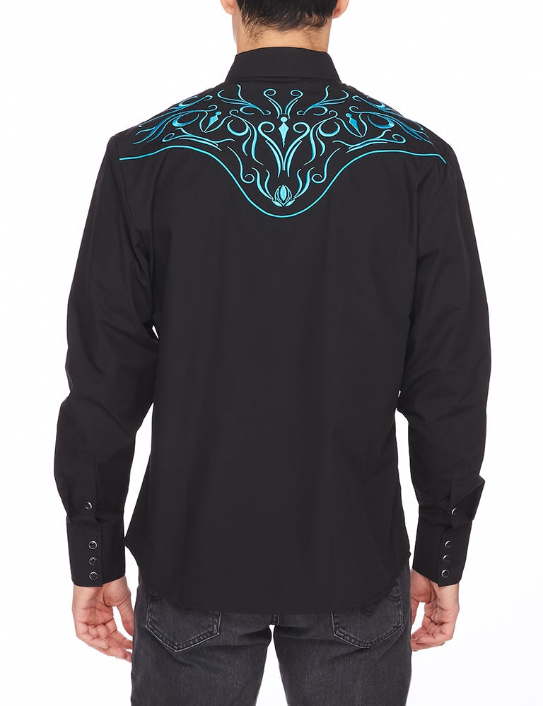 Go Round Winner Western Embroidery Cowboy Outfit Black and Turquoise Shirt by Rodeo Clothing in Size M, L, XL, or XXL