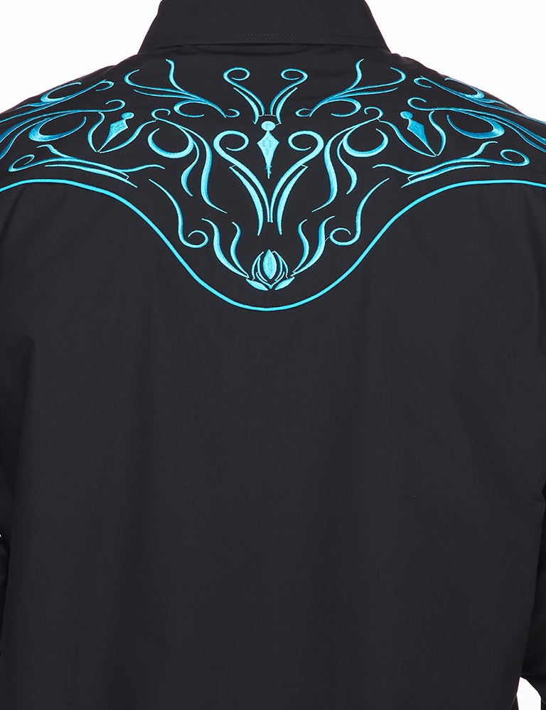 Go Round Winner Western Embroidery Cowboy Outfit Black and Turquoise Shirt by Rodeo Clothing in Size M, L, XL, or XXL