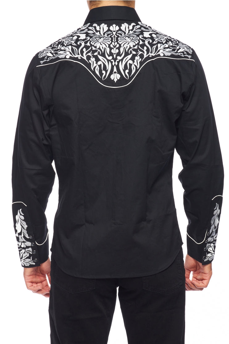 NFR Qualifier Men's Western Embroidery Cowboy Outfit Shirt in Black and White by Rodeo Clothing in Size M, L, XL, or XXL