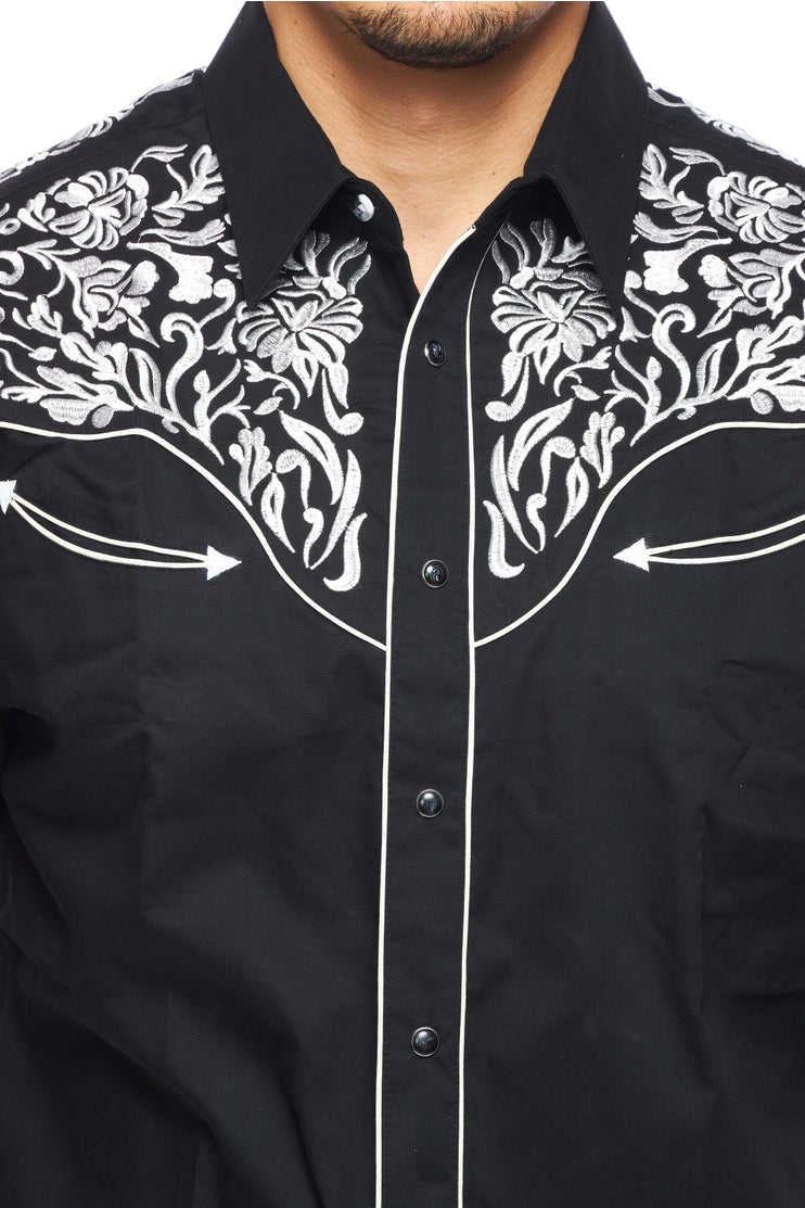 NFR Qualifier Men's Western Embroidery Cowboy Outfit Shirt in Black and White by Rodeo Clothing in Size M, L, XL, or XXL