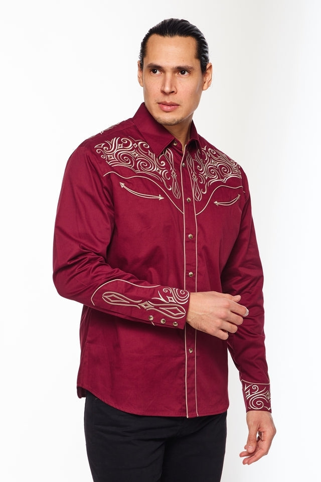 Stock Contractor Western Embroidery Cowboy Outfit Shirt in Red in Size M, L, XL, or XXL