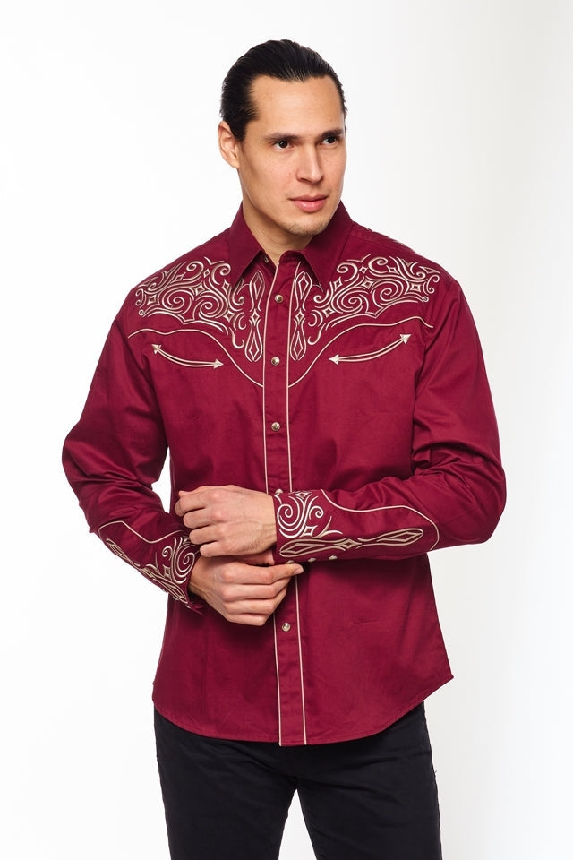 Stock Contractor Western Embroidery Cowboy Outfit Shirt in Red in Size M, L, XL, or XXL