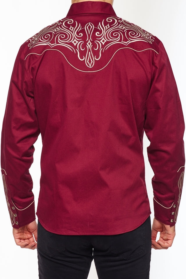 Stock Contractor Western Embroidery Cowboy Outfit Shirt in Red in Size M, L, XL, or XXL