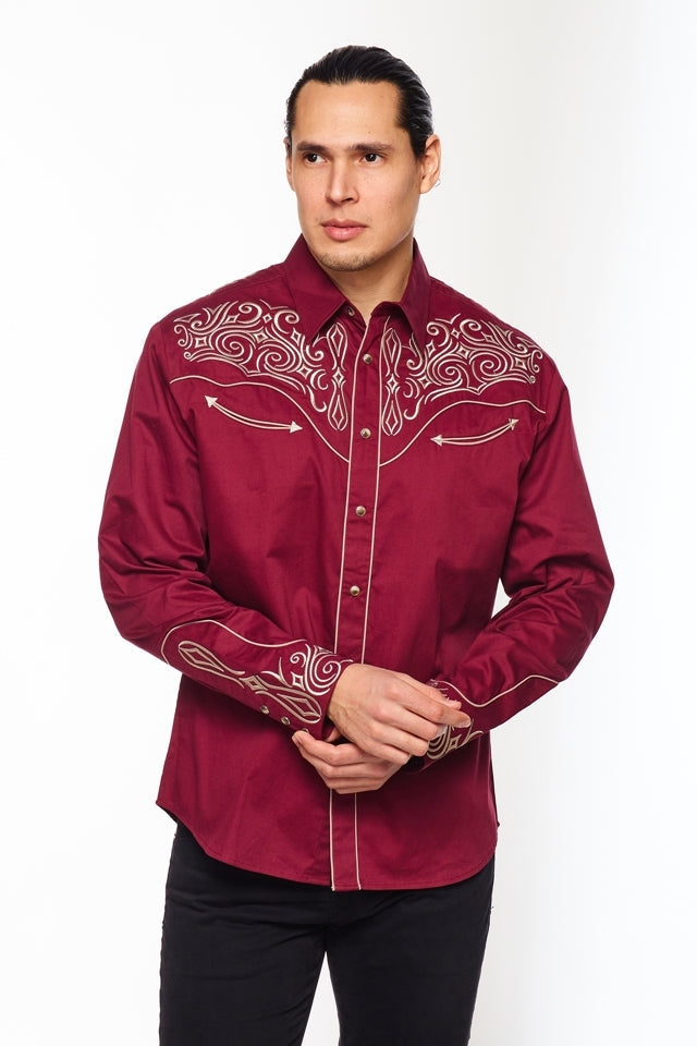 Stock Contractor Western Embroidery Cowboy Outfit Shirt in Red in Size M, L, XL, or XXL