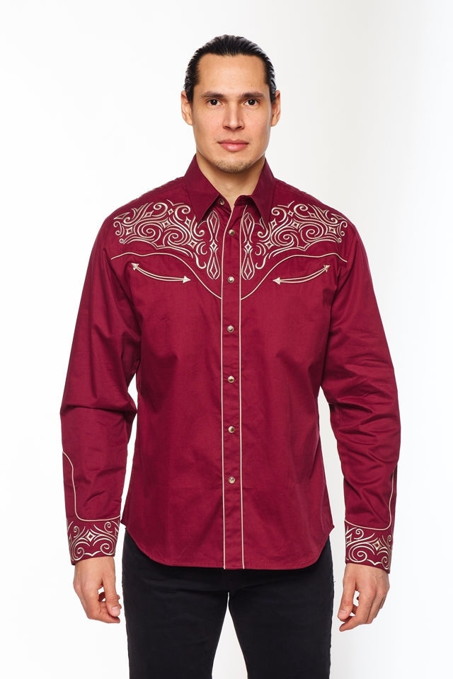 Stock Contractor Western Embroidery Cowboy Outfit Shirt in Red in Size M, L, XL, or XXL