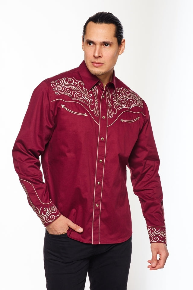 Stock Contractor Western Embroidery Cowboy Outfit Shirt in Red in Size M, L, XL, or XXL