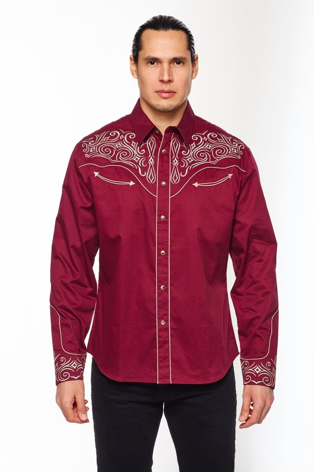 Stock Contractor Western Embroidery Cowboy Outfit Shirt in Red in Size M, L, XL, or XXL