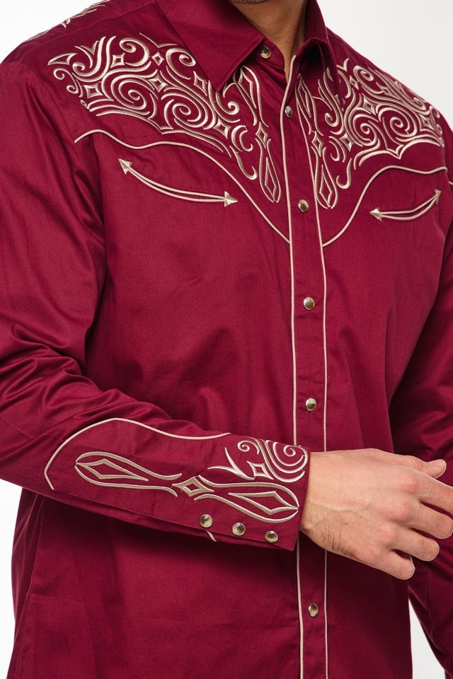 Stock Contractor Western Embroidery Cowboy Outfit Shirt in Red in Size M, L, XL, or XXL