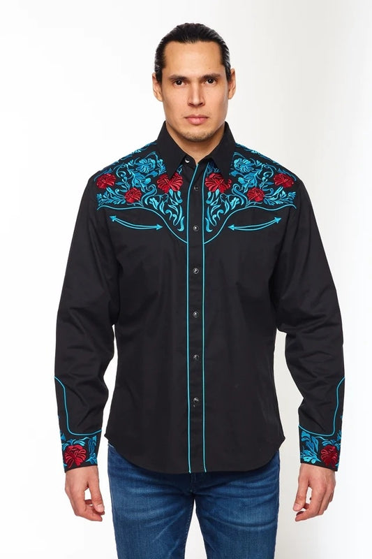 Gold Buckle Cowboy Embroidered Shirt by Rodeo Clothing in Size M, L, XL, or XXL