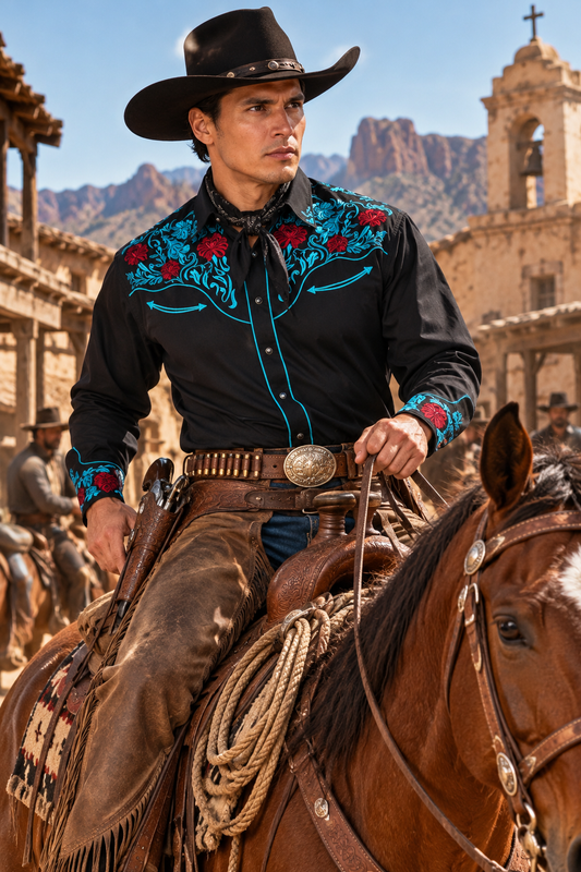 Gold Buckle Cowboy Embroidered Shirt