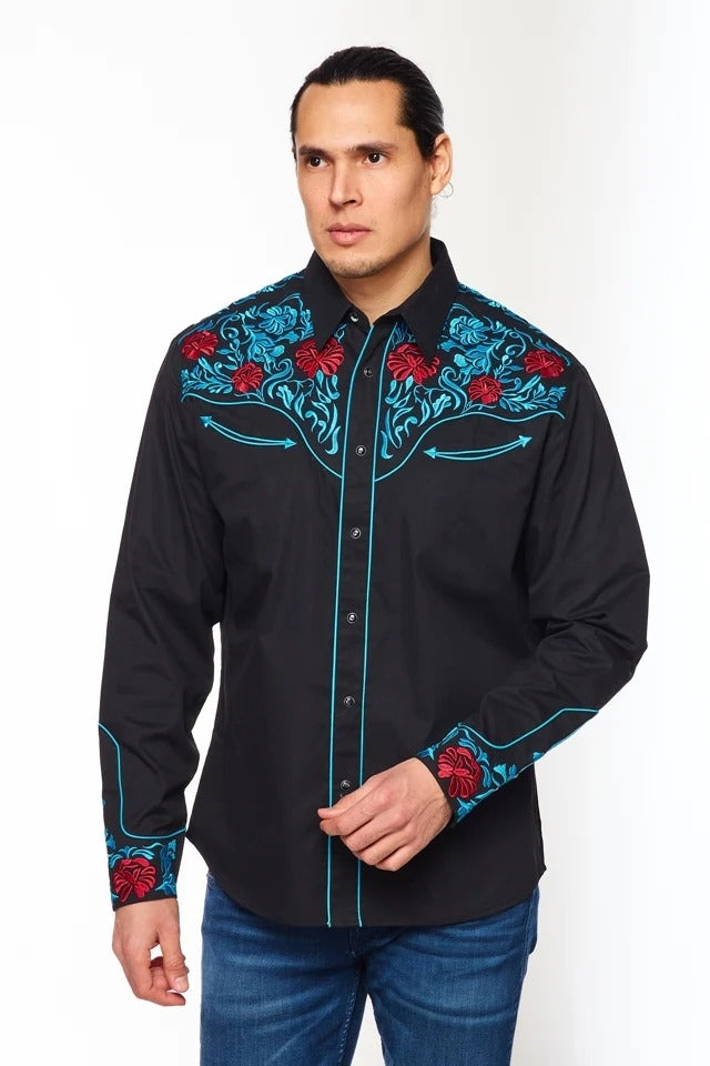 Gold Buckle Cowboy Embroidered Shirt by Rodeo Clothing in Size M, L, XL, or XXL