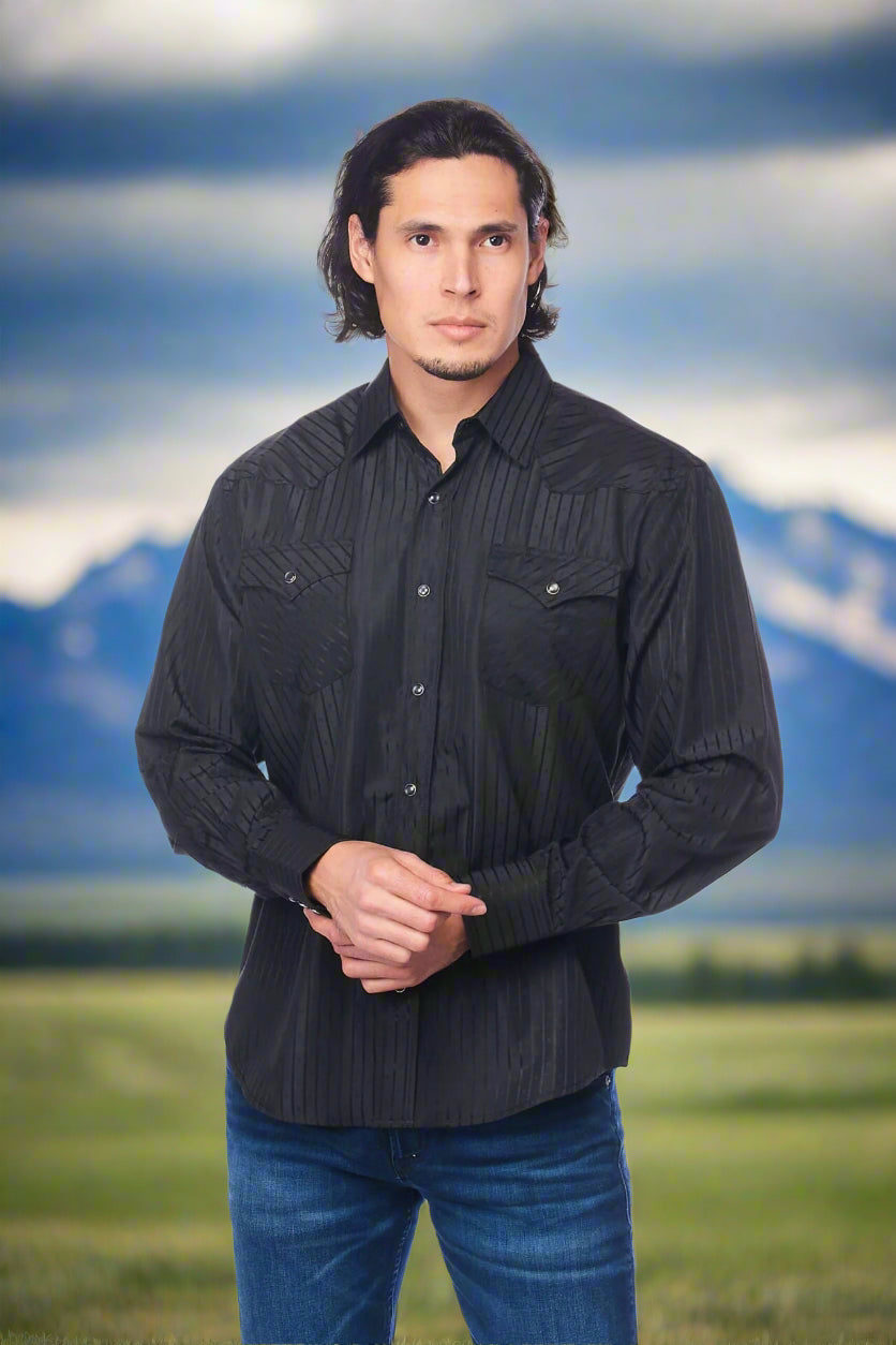 Tone on Tone Western Cowboy Black Shirt