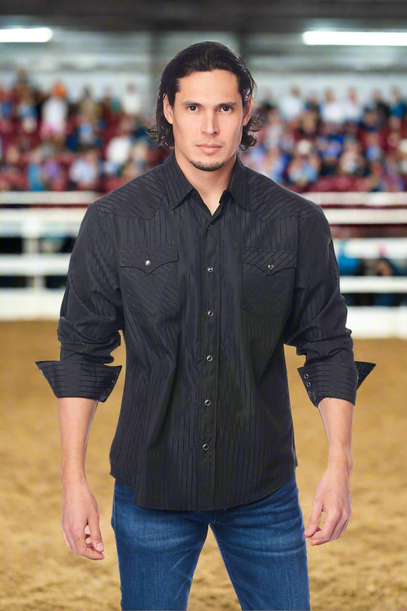 Tone on Tone Western Cowboy Black Shirt