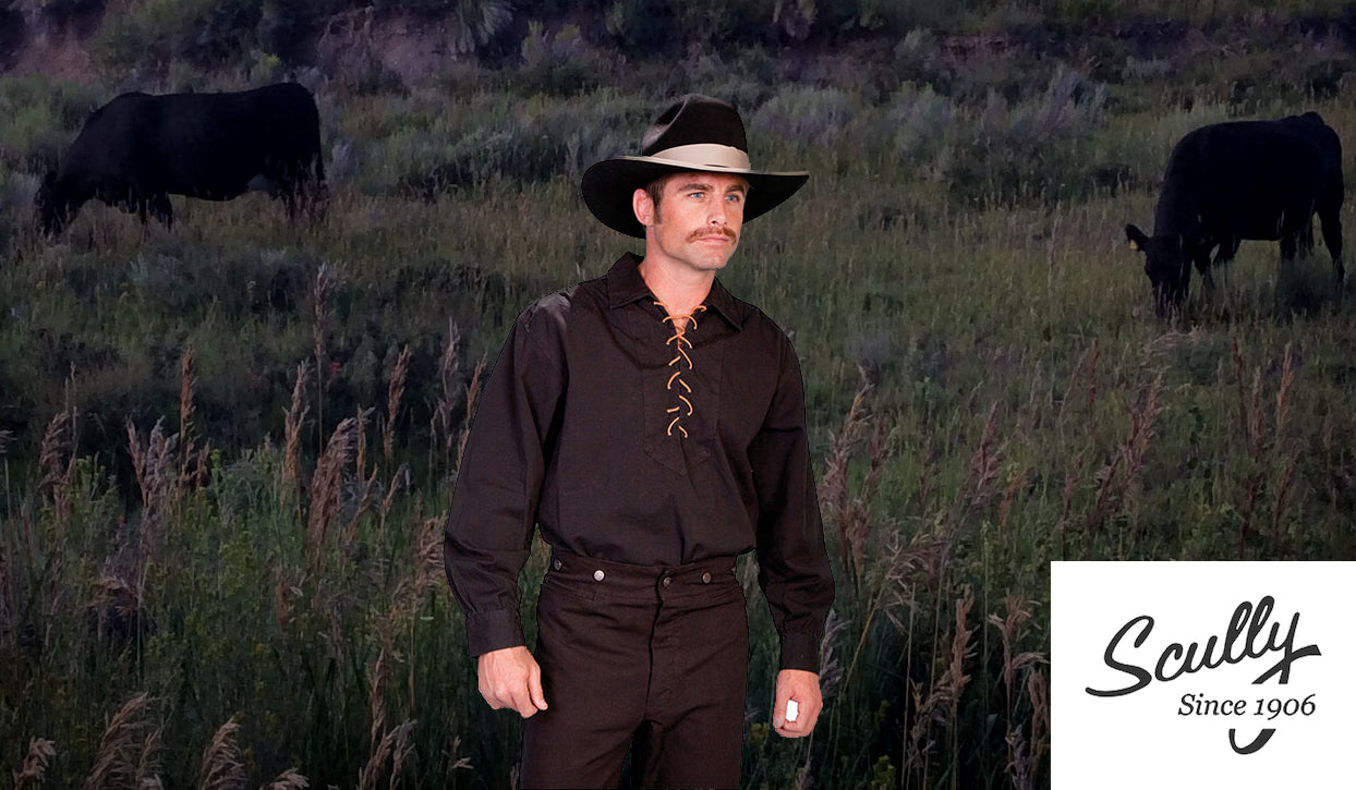 Classic Pullover Style Shirt by Scully Rangewear in Black or Natural in Size S, M, L, XL, 2X, 3X, or 4X