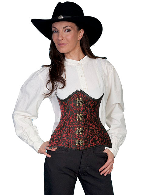 Ranch Style Blouse with Underbust Red Brocade Corset