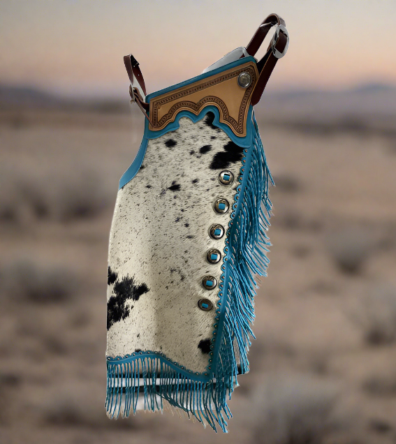 Large Hair On Chinks with Turquoise Fringe by Colorado Saddlery