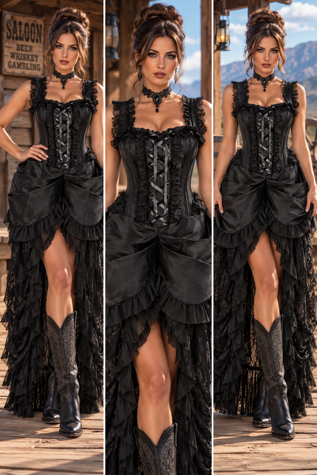 Black Lace Victorian Bustle Corset Dress