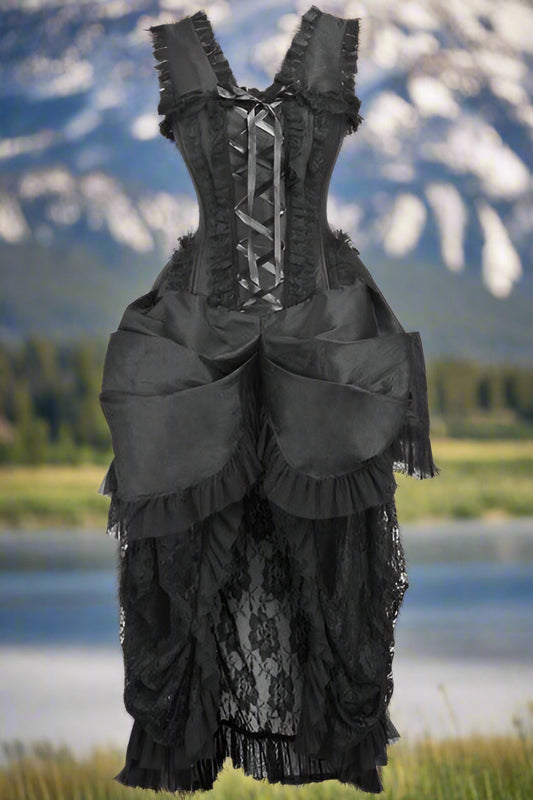 Black Lace Victorian Bustle Corset Dress