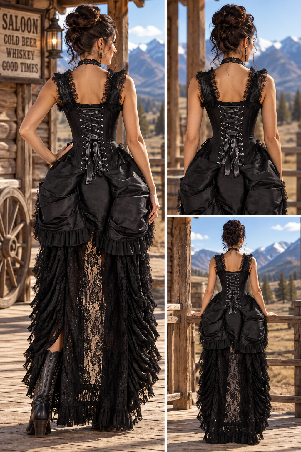 Black Lace Victorian Bustle Corset Dress