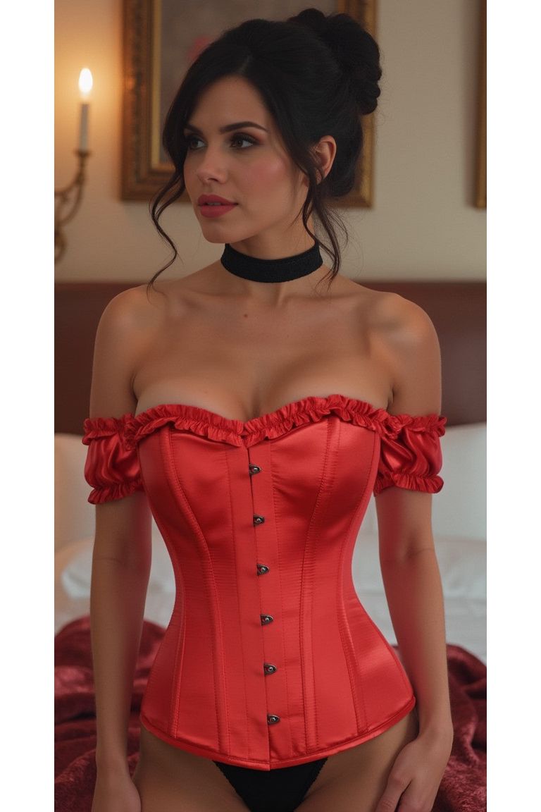 Steel Boned Red Satin Over Bust Corset