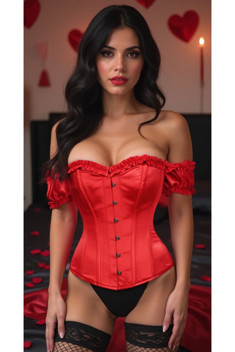 Steel Boned Red Satin Over Bust Corset